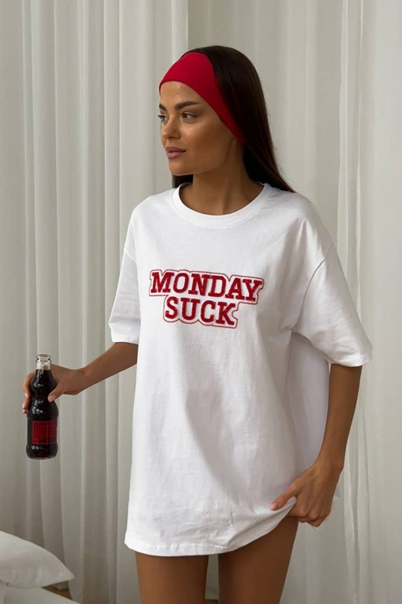 CWTTS1279_LOOSE SHORT-SLEEVED LETTER EMBROIDERED T-SHIRT