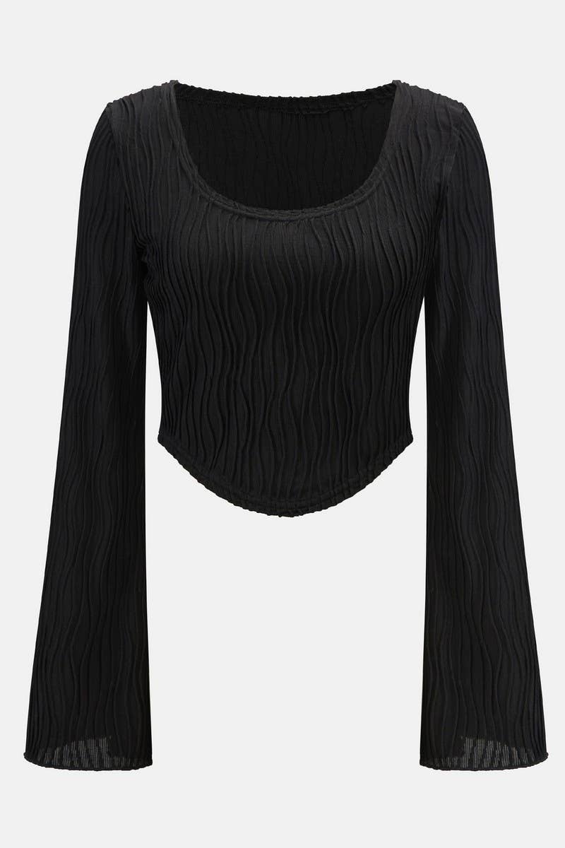 CWTBLL3793_TEXTURED CROP TOP WITH FLARE SLEEVES