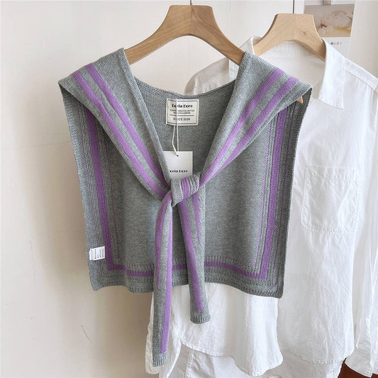 DOUBLE ROW STRIPED FRAME KNITTED SHAWL