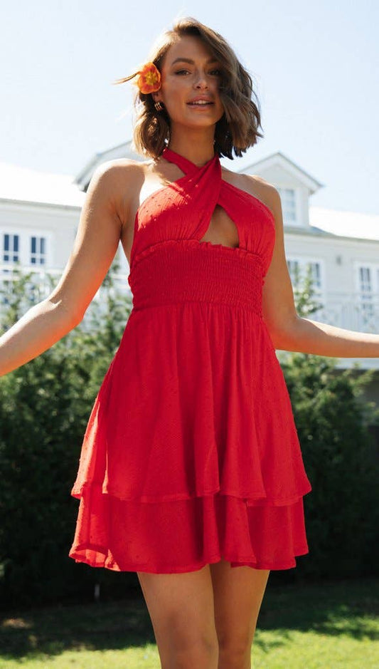 CHIFFON HALTER DRESS WITH WAIST AND HALTER_CWDSD4213