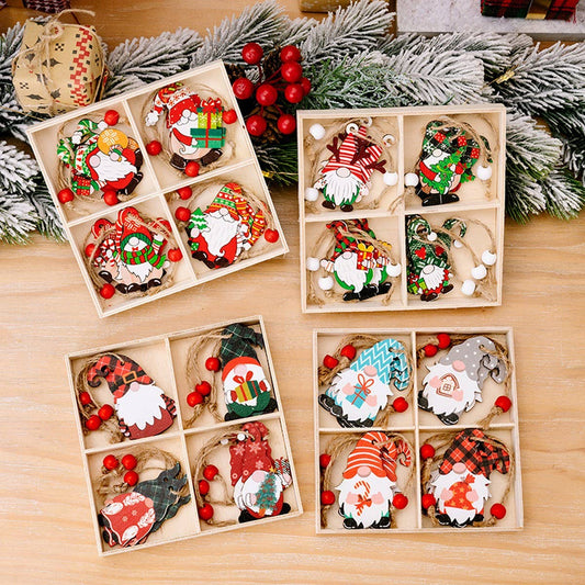 CWMM10285_CHRISTMAS WOODEN GNOME ORNAMENTS SET OF 4