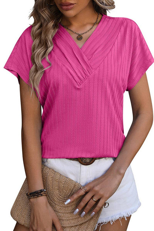 CWTBLS0916_V-NECK CHAIN JACQUARD TOP SHORT SLEEVE