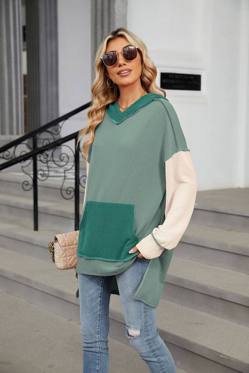 CWOHOL1111_AUTUMN AND WINTER COLOR MATCHING IRREGULAR HOODIE