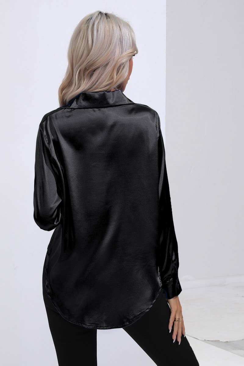 CWTBLL0690_Button Down Silky Satin Long Sleeve Top