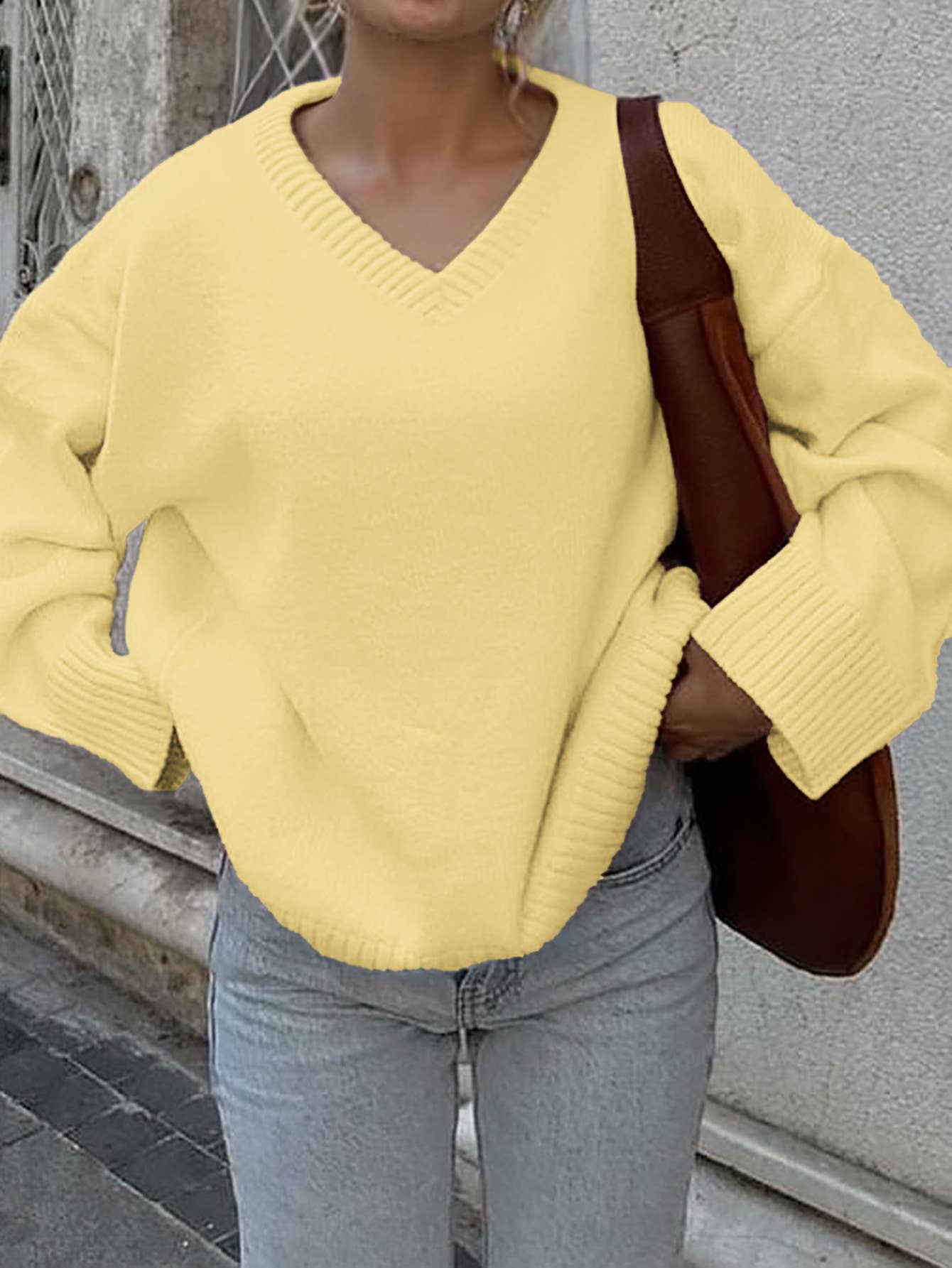 Casual simple solid-color long-sleeved Sweater