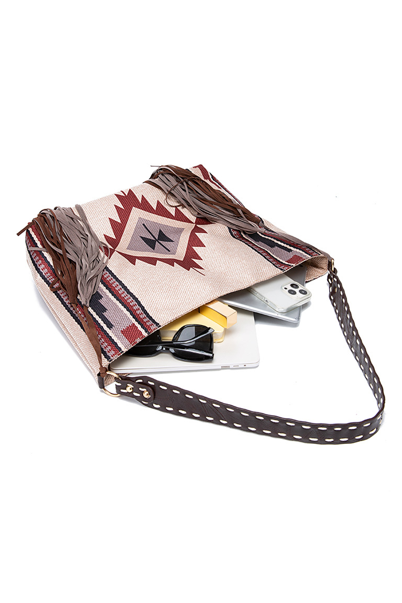 WOMEN CANVAS ETHNIC TRAVEL TASSEL BAGS_CWAB0560