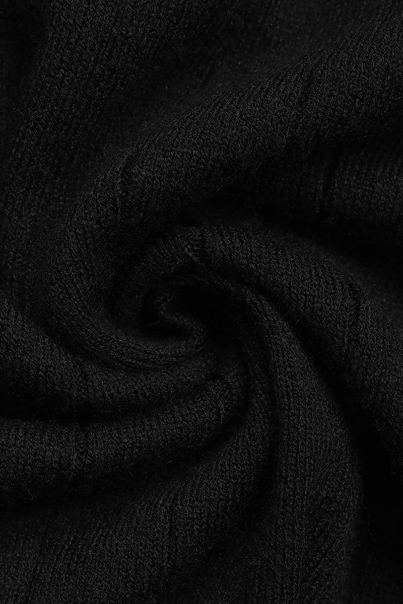 CWTBLL00726_RIBBED V NECK LONG SLEEVE BLACK SWEATER