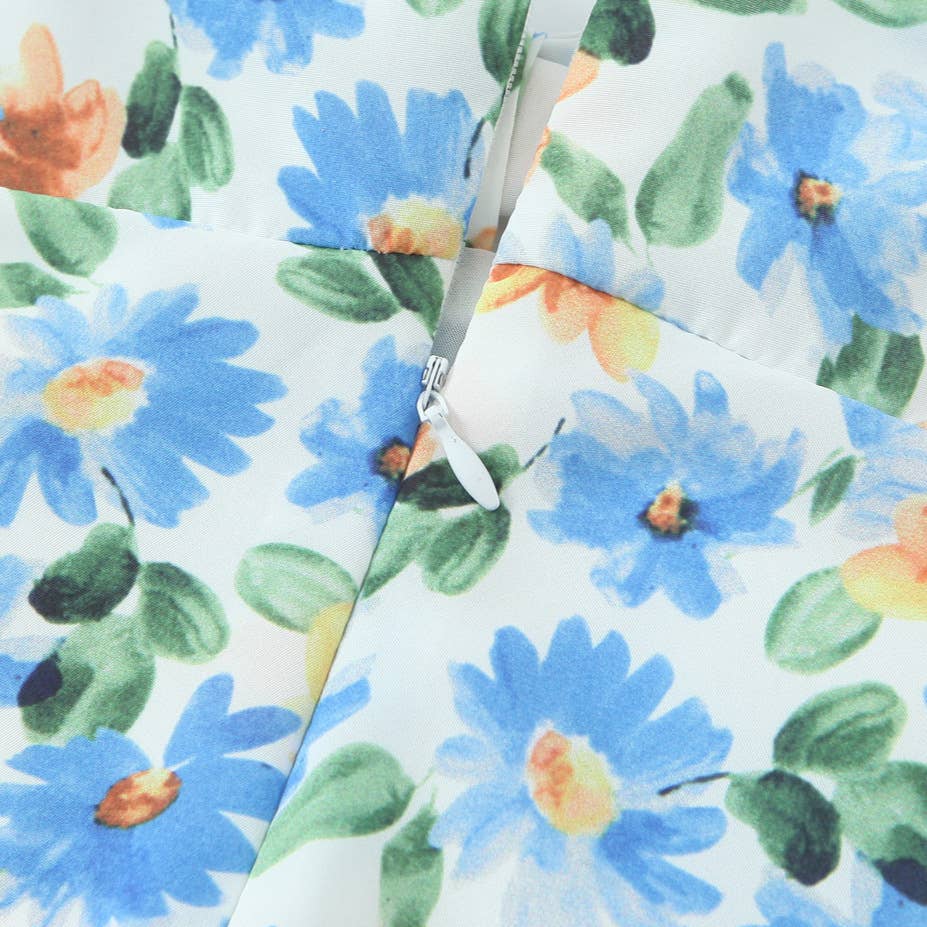 Daisy printed tie bow V-neck strappy long dress