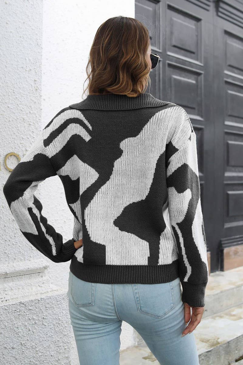 CWOSWL4086_TIE-DYE JACQUARD LAPEL LONG SLEEVE SWEATER