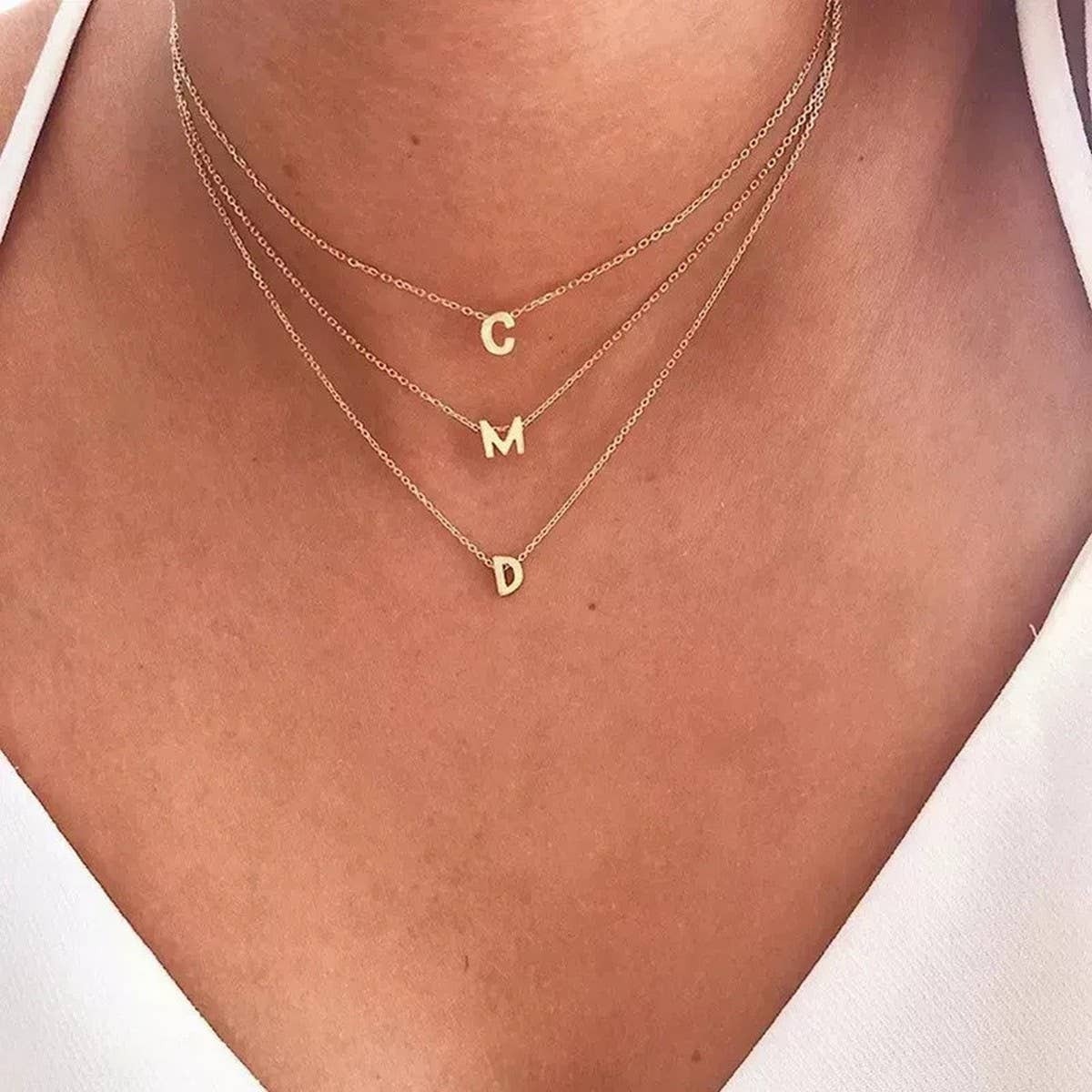 Fashion mirror polished gold letter necklace_CWMM5590