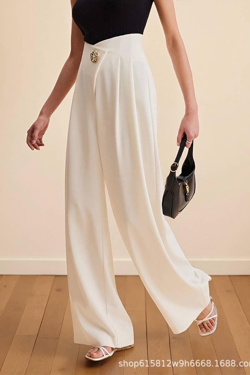 CWBLP2191_ASYMMETRICAL WAIST HIGH RISE WIDE LEG PANTS