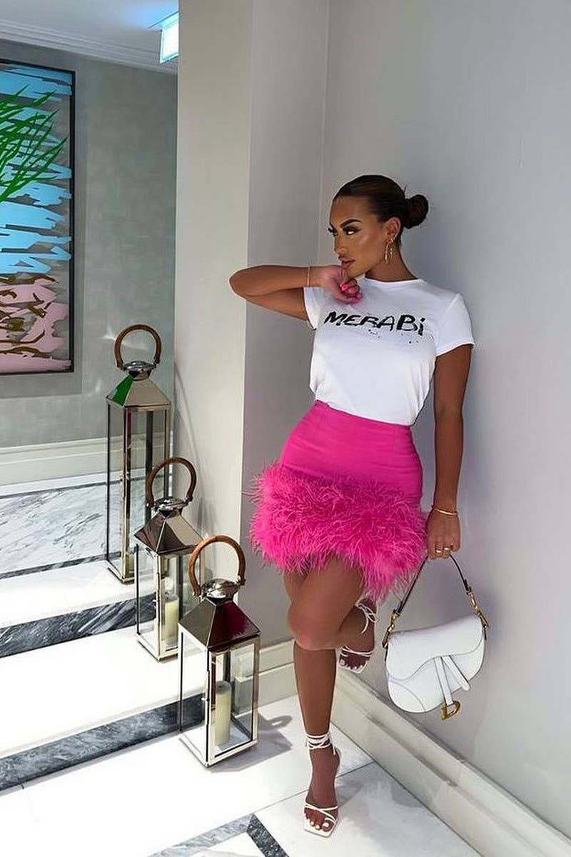 CWBLS0662_PARTY SEXY SHORT SKIRT FEATHER HIP SKIRT