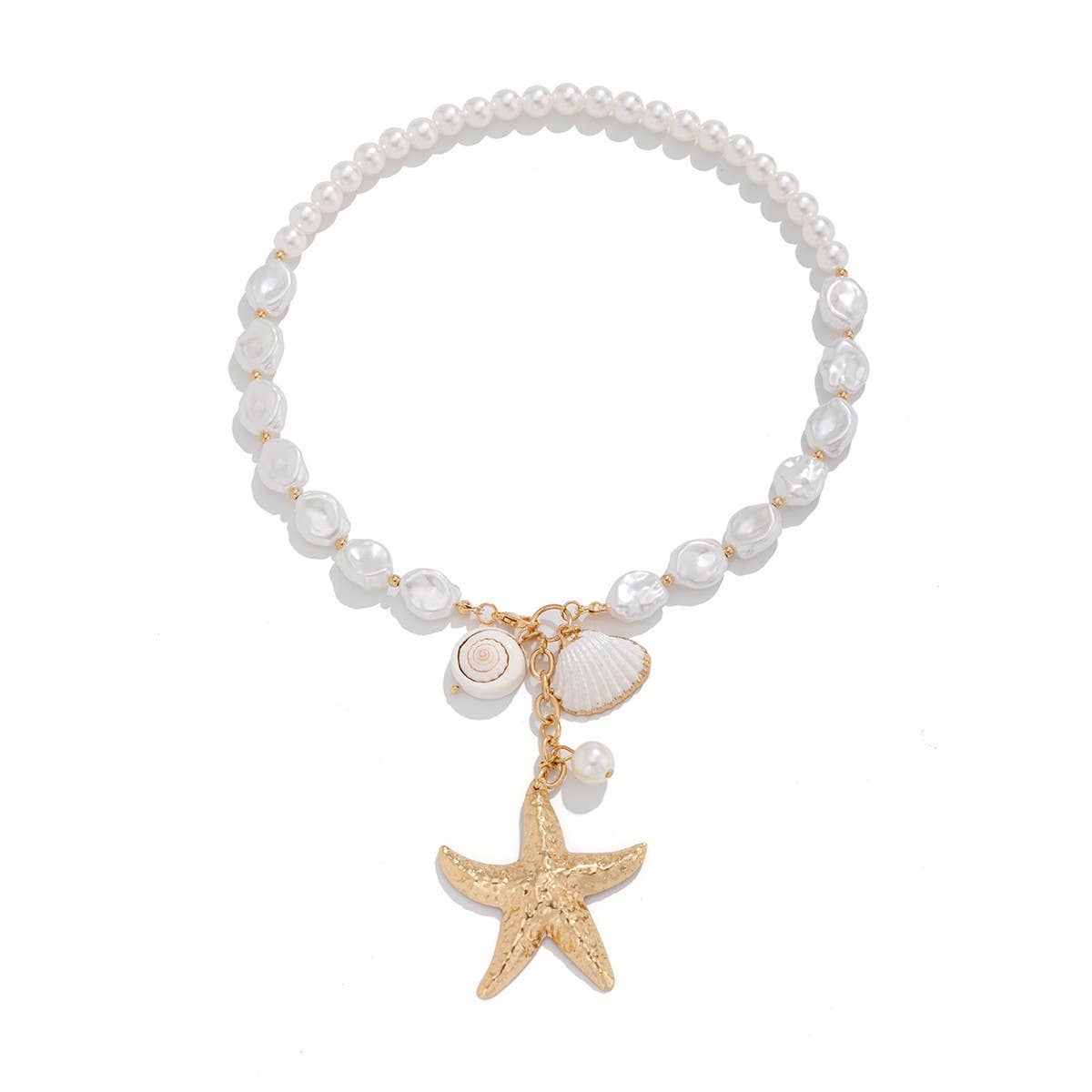VINTAGE HOLIDAY BEADED STARFISH SHELL NECKLACE