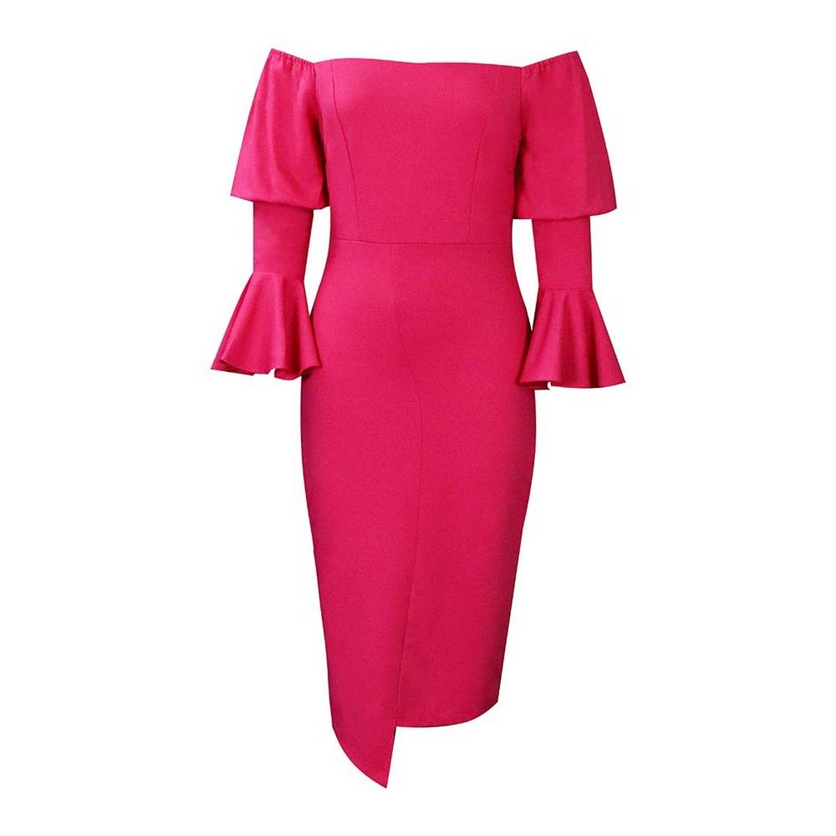 TRUMPET SLEEVE HIP-HUGGING TIGHT FASHION DRESS