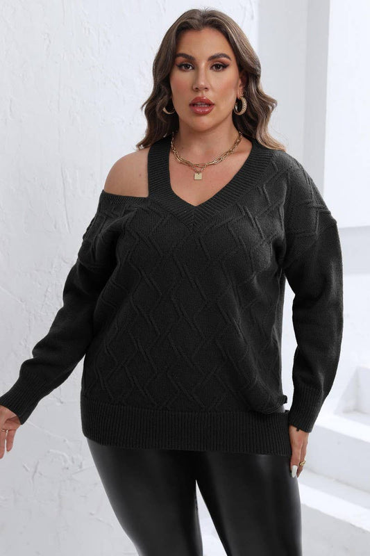 CWOSWL1571_PLUS Size V-Neck Long Sleeve Pullover Sweater