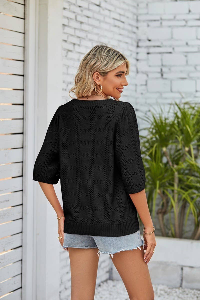 CWOSWS0022_Round Neck Short Sleeved Sweater