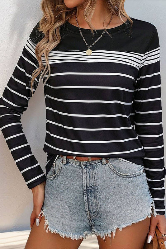 CWTTL1943_CASUAL WOMEN'S STRIPED LONG-SLEEVED T-SHIRT