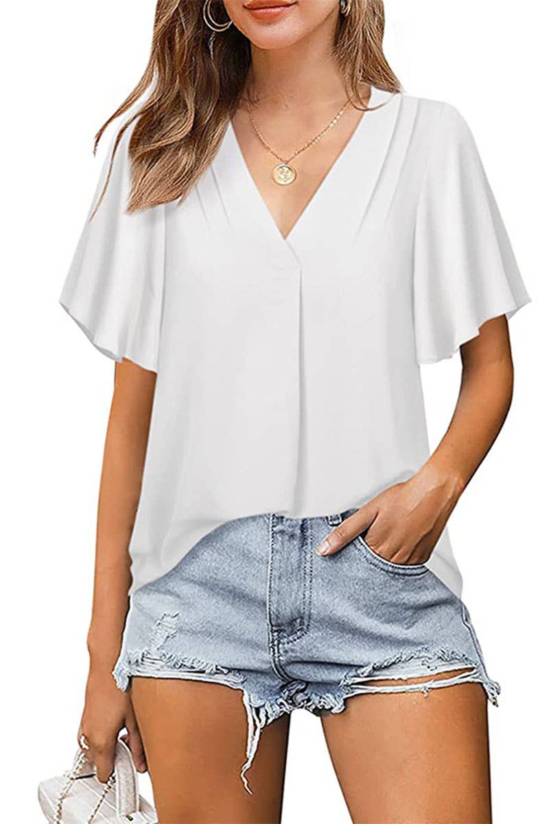 CWTBLS0304_V-Neck Shirt Sleeve Top