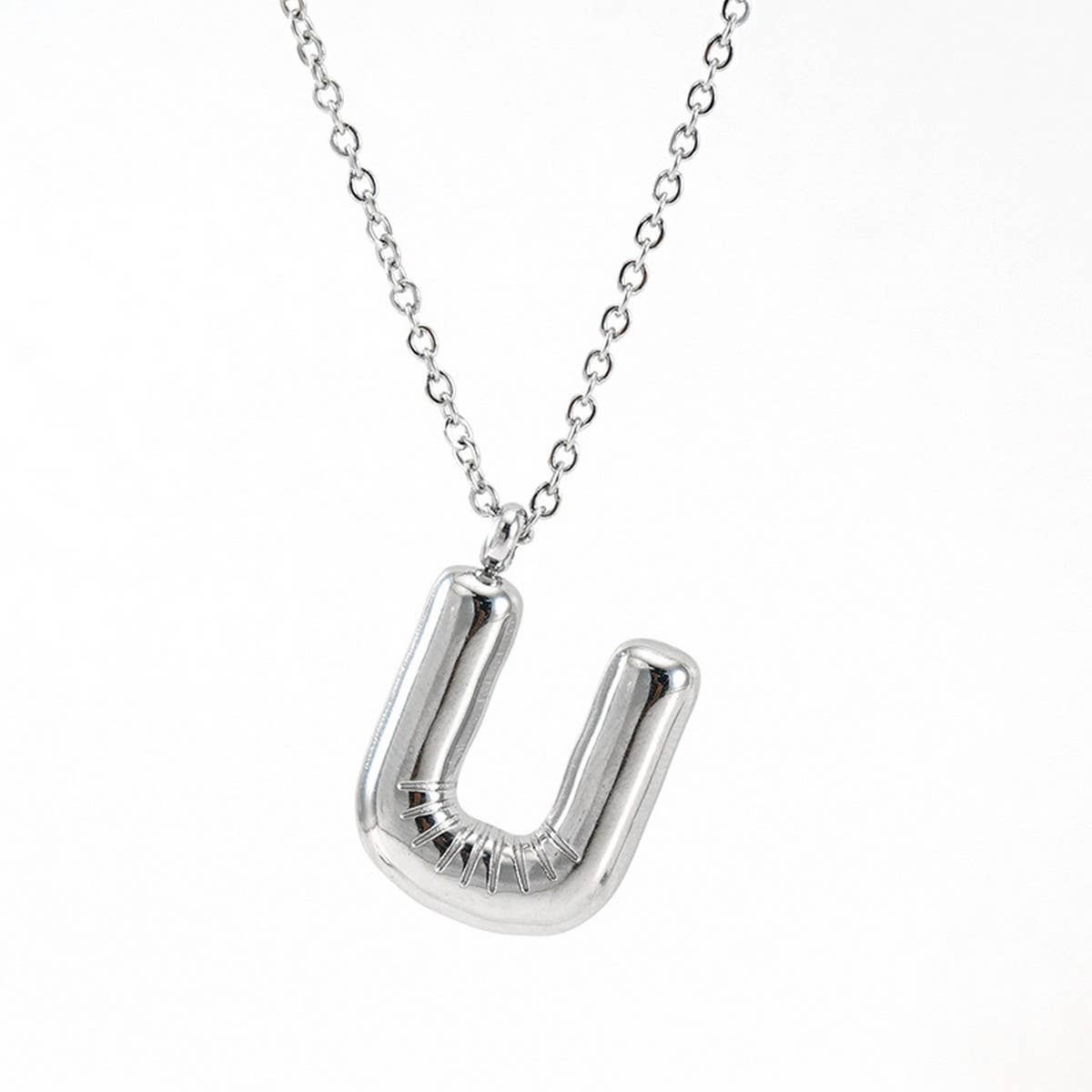 CWAJE1946_Steel Color Bubble Letter Necklace
