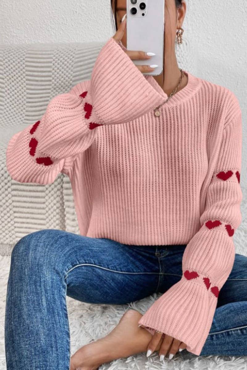 CWOSWL5124_BAGGY LONG-SLEEVED STRIPED SWEATER WITH HEARTS