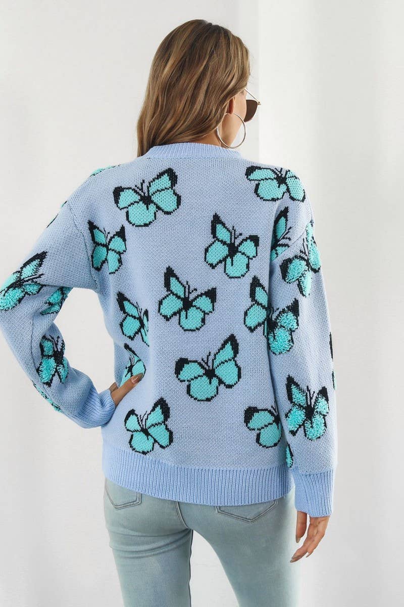 CWOSWL3964_3D BUTTERFLY JACQUARD CREWNECK KNITTED SWEATER