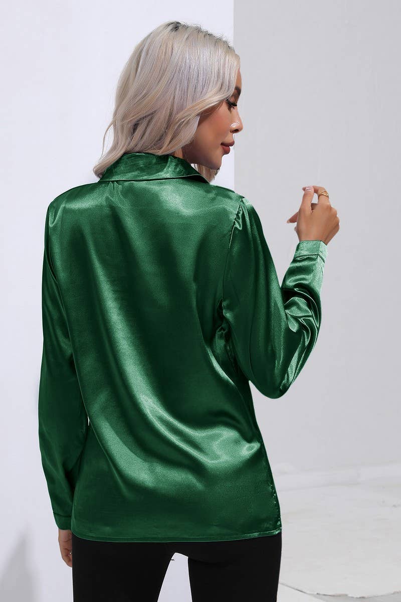 CWTBLL0692_Button Down Silky Satin Long Sleeve Top