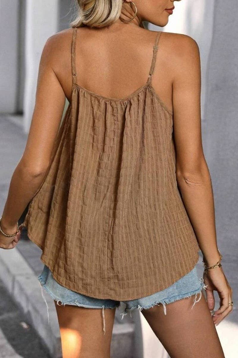 CWTTK1115_SOLID LOOSE RUFFLE SLEEVELESS BACKLESS CAMI