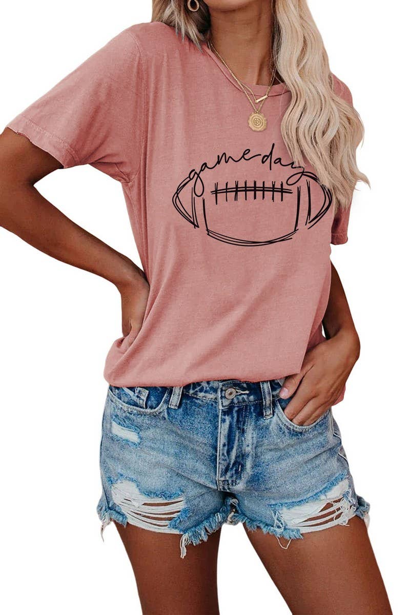 CWTTS0587_WOMEN GAME DAY PRINTING SHORT SLEEVE T SHIRT TOP