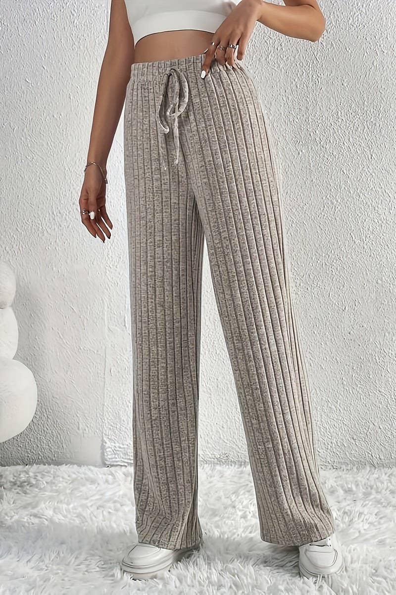 CWBLP1811_RELAXED LOOSE ELASTIC WAIST RIBBED KNIT TROUSERS