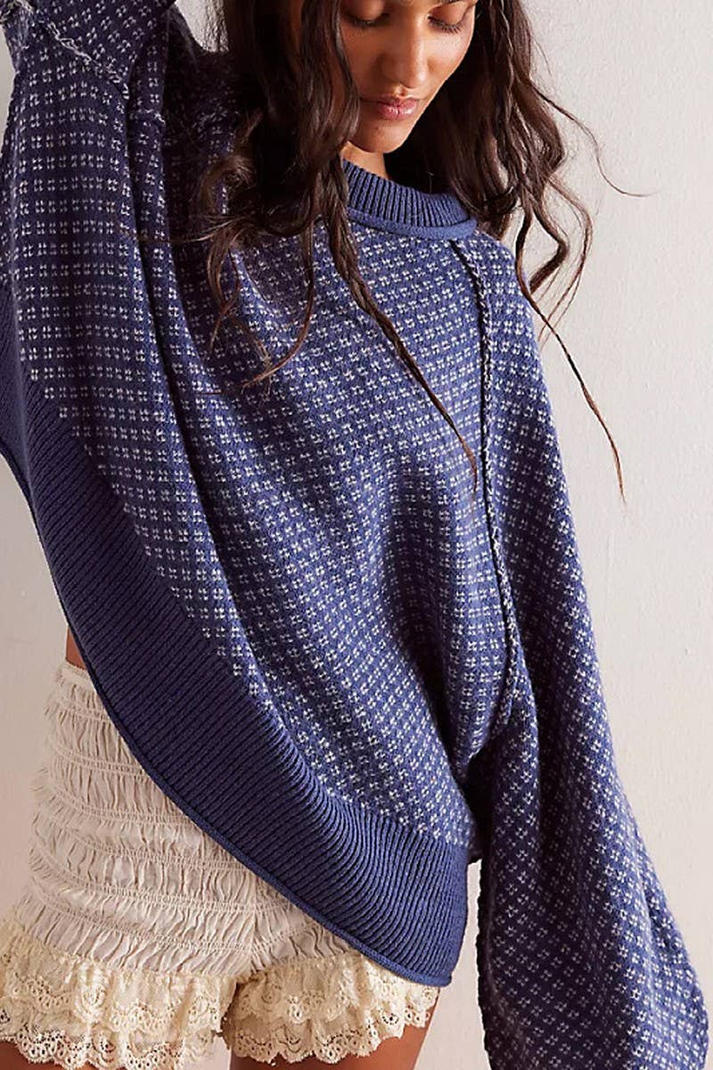 CWOSWL6263_PULLOVER JACQUARD LONG-SLEEVED CREW NECK SWEATER