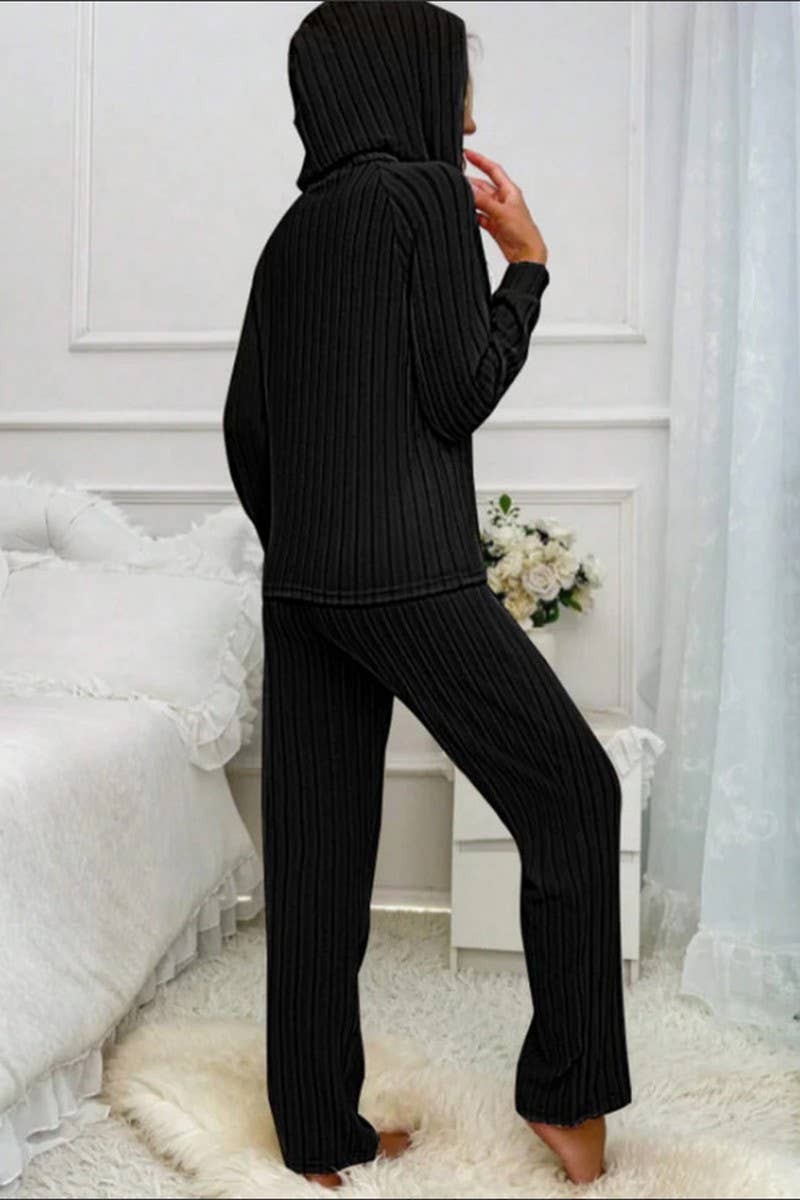 CWSTB1610_RIBBED HOODED BUTTON-DOWN TOP AND TROUSERS SET