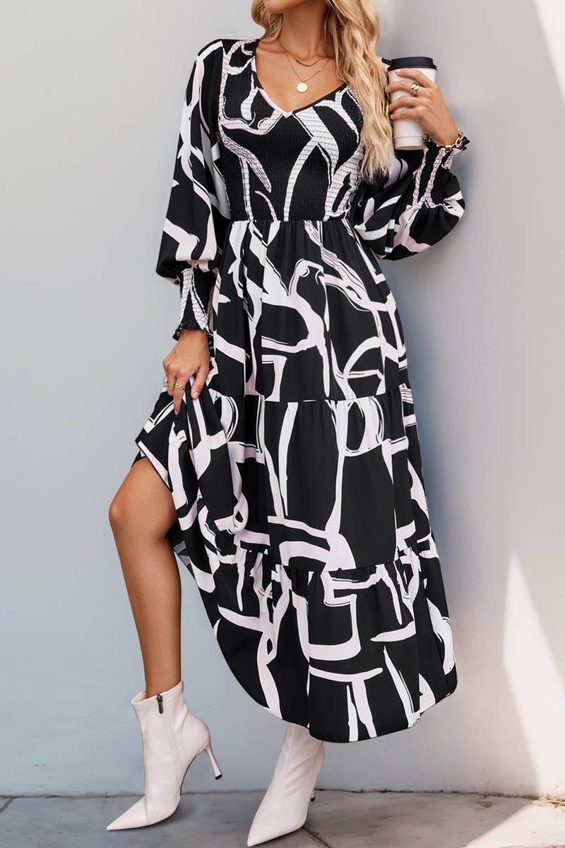 CWDMD3745_V-NECK GEOMETRIC PRINT MAXI DRESS