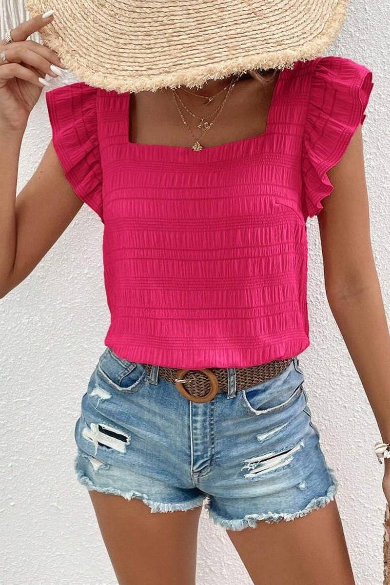 CWTBLS0608_SQUARE COLLAR RUFFLED SHIRT BLOUSE TOP