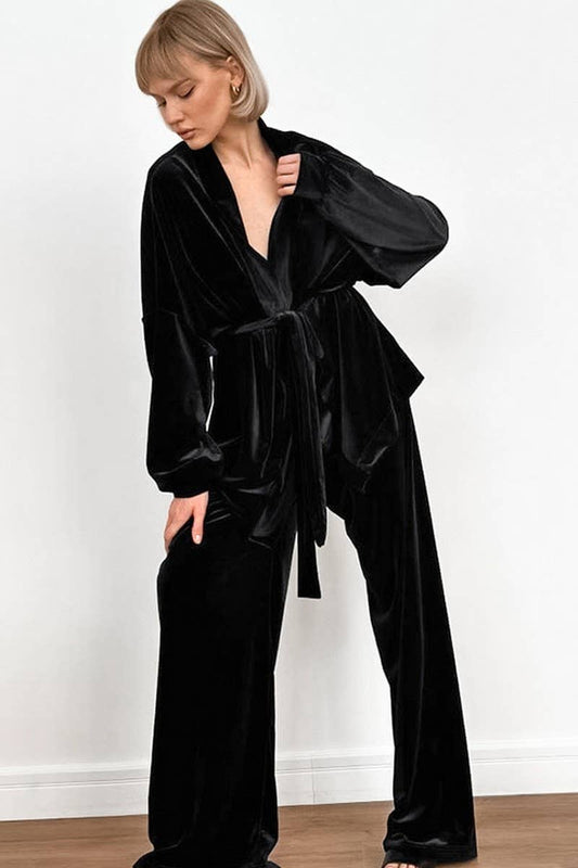 CWSPJ0307_VELVET LONG-SLEEVED TROUSERS PAJAMA SET