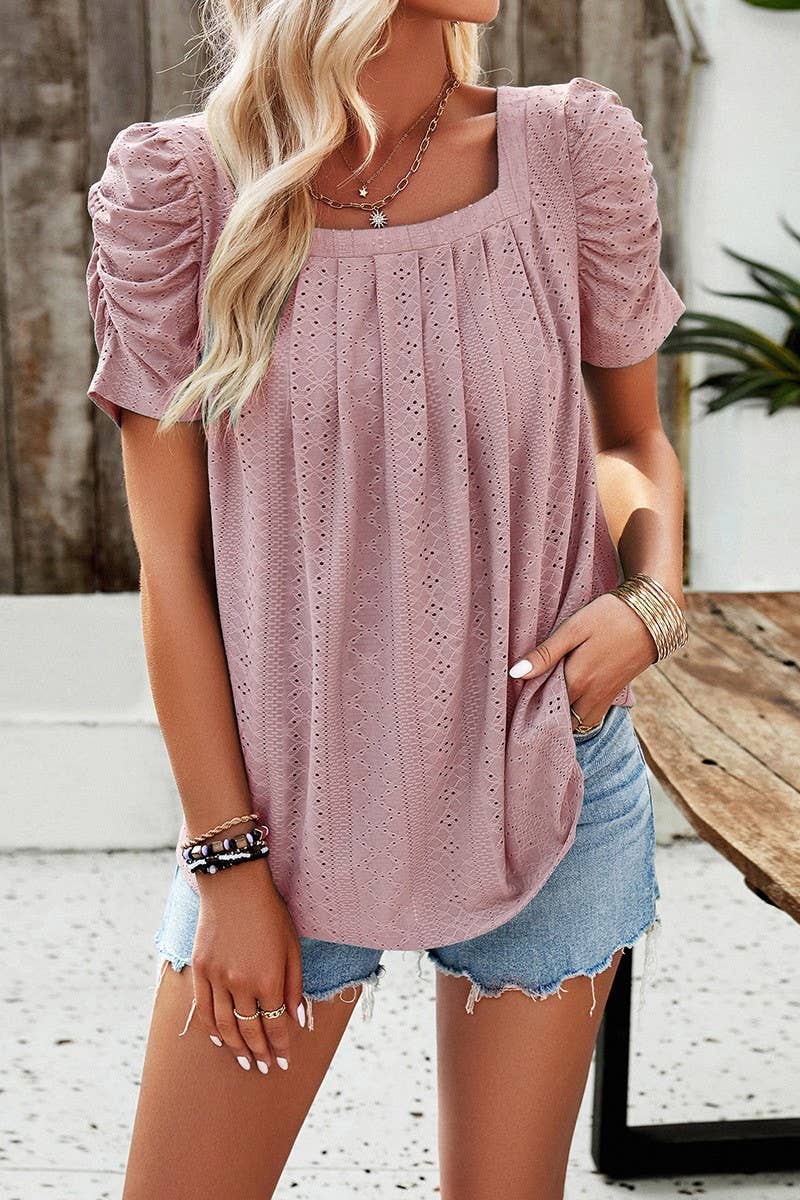 CWTBLS0227_Sweetheart Neck Short Sleeve Top