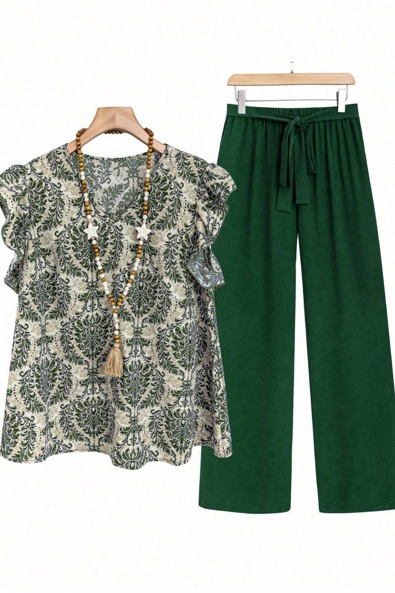 CWSS1104_LOOSE-FITTING RUFFLE SLEEVE FLORAL PRINT SUIT