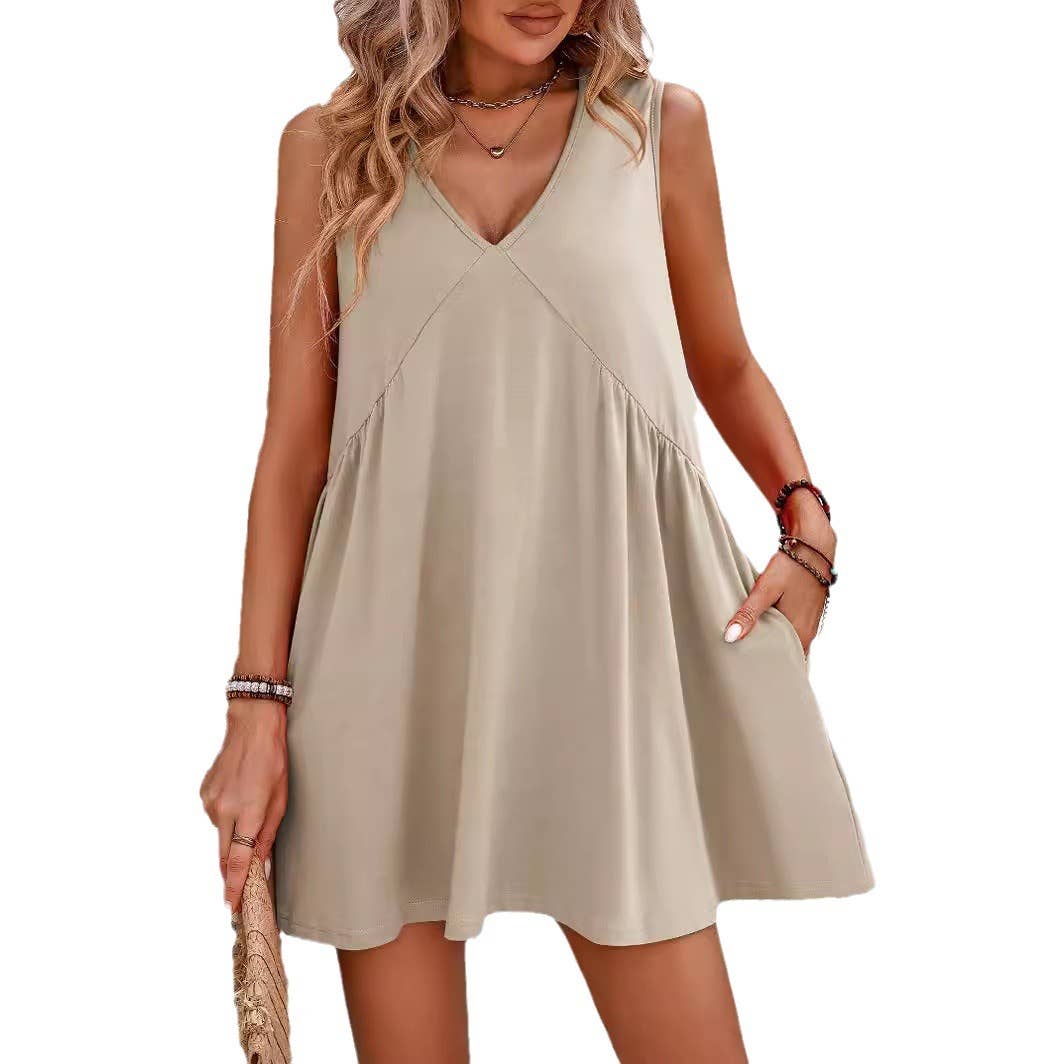 CASUAL V-NECK SLEEVELESS VEST DRESS
