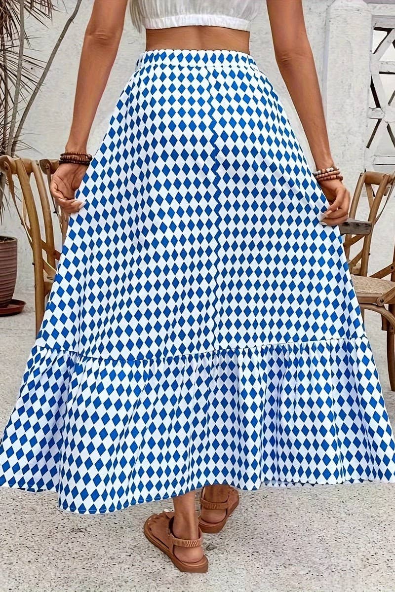 CWBLS0531_SUMMER ELASTIC HIGH WAIST PRINTED SKIRT