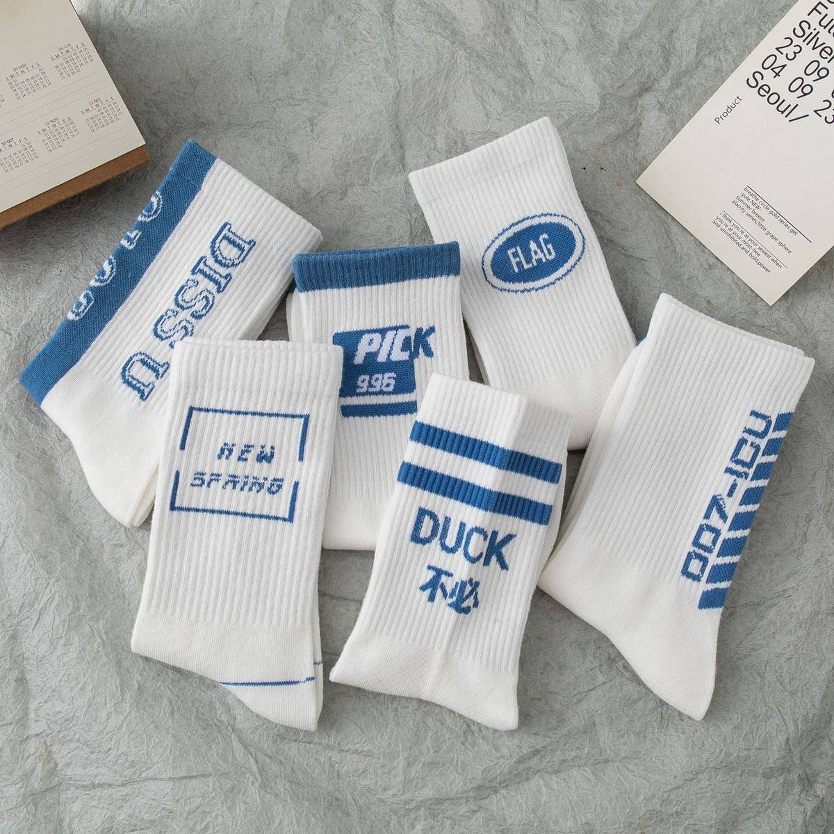 COTTON BREATHABLE LETTER SPORTS MID-CALF SOCKS