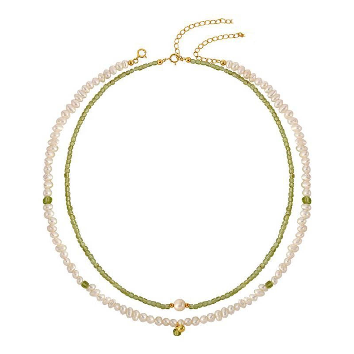 Pearls stacked on double-layer collarbone chain