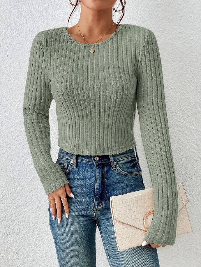 CASUAL TIGHT SOLID COLOR CREW NECK SWEATER