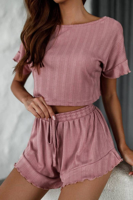 CWSPJ0374_SHORT-SLEEVED SHORTS HOME WEAR PAJAMAS SET