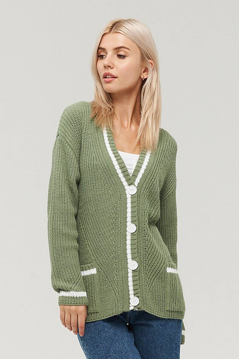 CWOCAL1619_V-NECK POCKET COLOR-BLOCK KNITTED CARDIGAN COAT