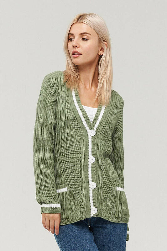 CWOCAL1619_V-NECK POCKET COLOR-BLOCK KNITTED CARDIGAN COAT