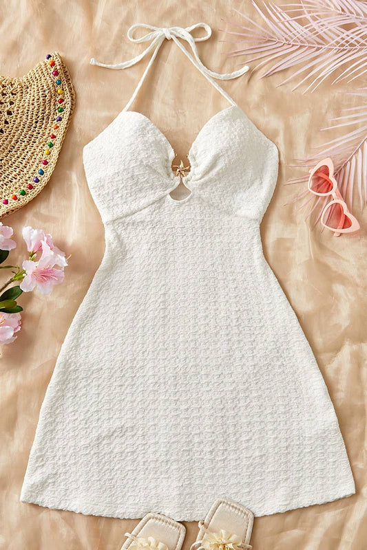 CWDHL1059_SUMMER SUSPENDER SEXY HALTER NECK BEACH DRESS