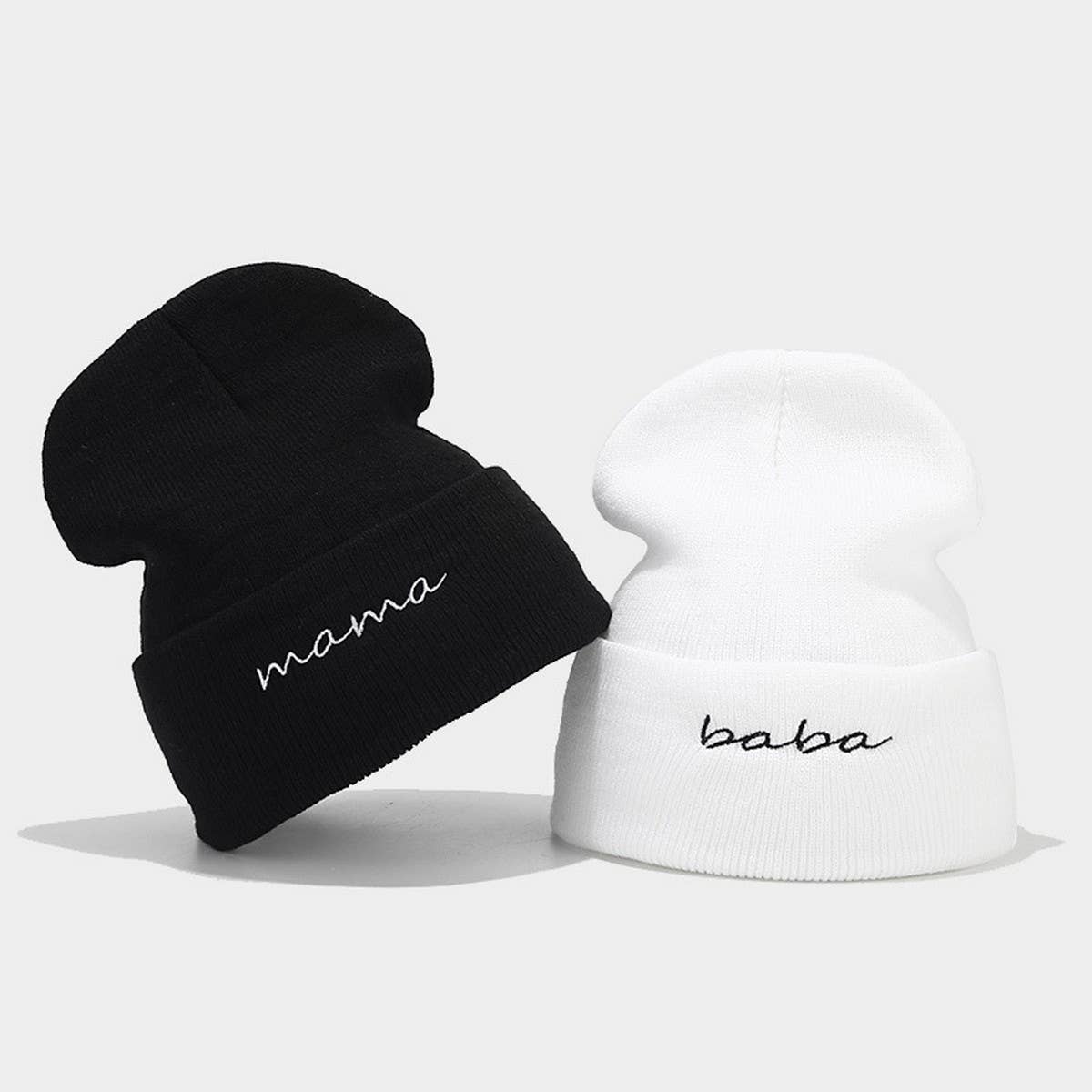MOM  DAD COUPLE KNITTED HAT WITH LETTER EMBROIDERY_CWAH2071