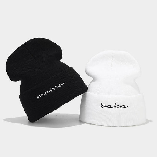 MOM  DAD COUPLE KNITTED HAT WITH LETTER EMBROIDERY_CWAH2071