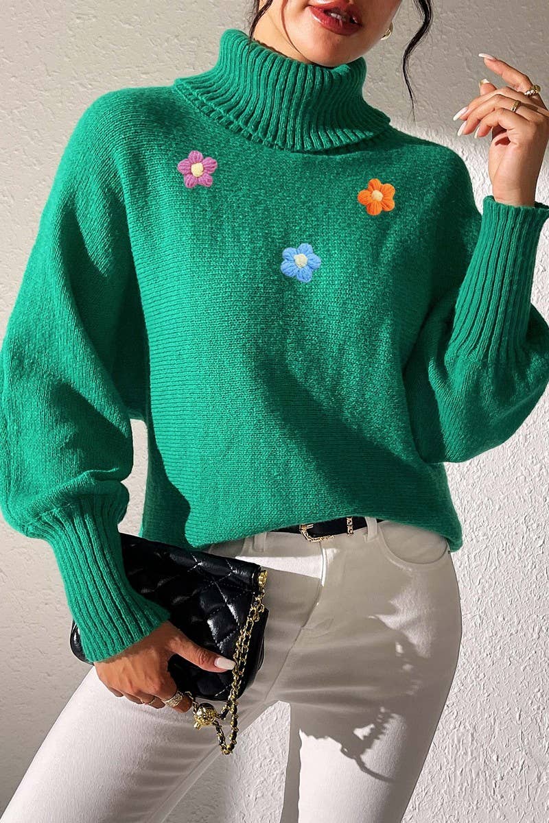 CWOCO00193_WOMEN TURTLENECK SOLID KNIT SWEATER WITH CROCHET