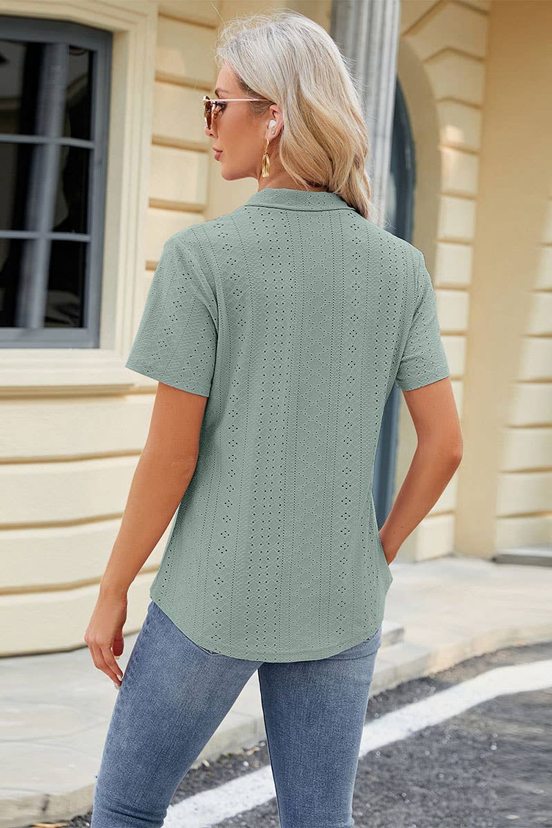 CWTBLS0296_V-Neck Shirt Sleeve Top