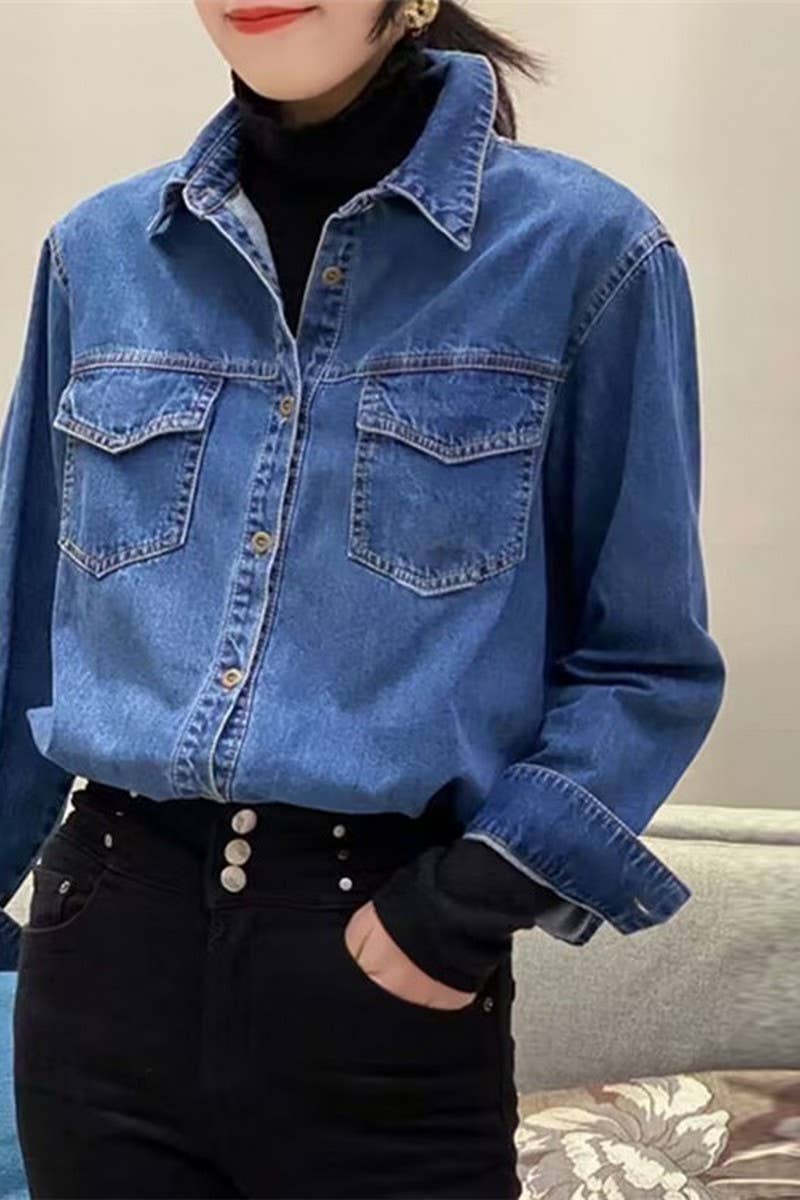 CWOBL00208_DENIM STRAIGHT SHOULDER HONG KONG STYLE SHIRT